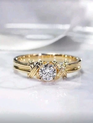 Anillo Chapado en Oro Cobre Blanco/Incoloro Forma Redonda Circonita Talla 9 Foto 1 de 3