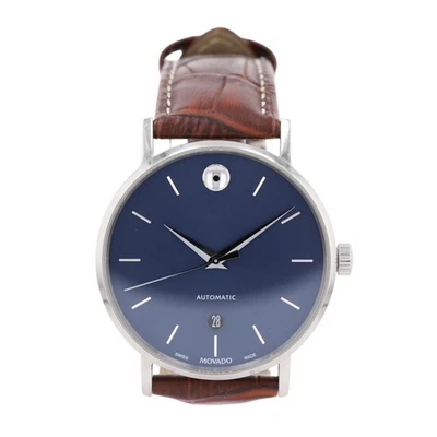 Movado Museum Classic 40mm 蓝色表盘自动皮革表带男士腕表 — 第 1/4 张图片