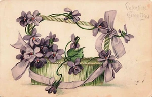 Cesto di Violette "Saluti di San Valentino" PC Vintage Pubblicato 1906 - Foto 1 di 2
