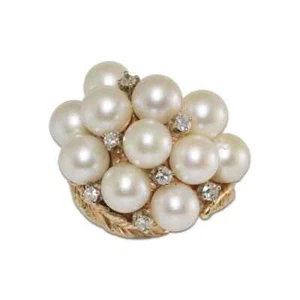 14K Yellow Gold Cultured Pearl & Diamond Ring - Picture 1 of 6