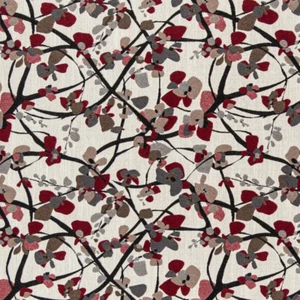 Tela de cortinas botánica floral floral crema borgoña roja gris borgoña CF - Imagen 1 de 4