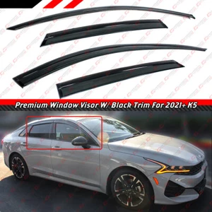 FOR 2021-24 KIA K5 PREMIUM BLACK TRIM WINDOW VISOR RAIN GUARD DEFLECTOR W/ CLIPS - Picture 1 of 6