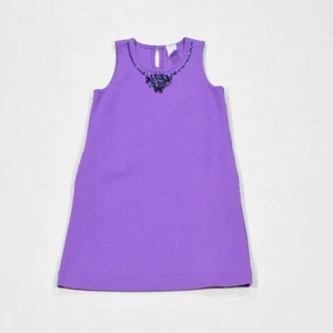 Crewcuts J.Crew Girl's Dress 8 Purple Jeweled Neck Cotton Ponte Knit Shift - Picture 1 of 6