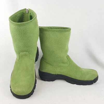 Botas de nieve Lands End para mujer talla 7,5 verde gamuza cuero cremallera trasera forradas de vellón Foto 1 de 4