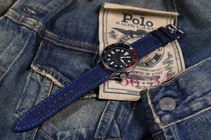 CORREA RELOJ 22 20 18 MM CUERO VAQUERO AZUL DENIM 3 JEANS HECHA A MANO MA STRAP - Imagen 1 de 12