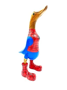 STUNNING HAND PAINTED WOODEN DUCK (SPIDERMAN) - Picture 1 of 3