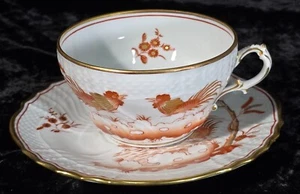 Antique Richard Ginori Siena Rust Rooster Cockerel Tea Cup & Saucer 1735 - Picture 1 of 6