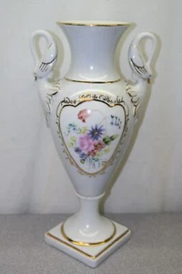 ALKA KUNST ALBOTH KAISER German Porcelain Flower Vase w/ Gold Gilt & Swan Handle - Picture 1 of 10
