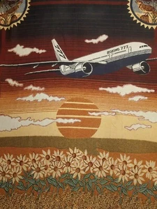 RARE WOVEN KANSAS BOEING 777 50×70 THROW BLANKET / RUG SUNFLOWER AIRPLANE - Picture 1 of 2