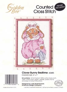 Counted Cross Stitch Kit: Clover Bunny Bedtime Dressed in Pink, with frame - Picture 1 of 1