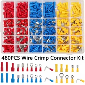 KIT JUEGO DE PALA CONECTOR CRIMPADO TERMINAL CABLE ELÉCTRICO AISLADO SURTIDO 480 PIEZAS - Imagen 1 de 8
