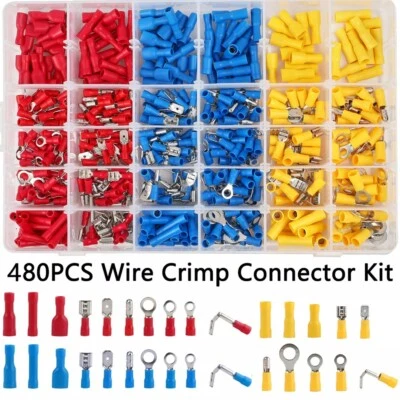 480 PC ASSORTED INSULATED ELECTRICAL WIRE TERMINAL CRIMP CONNECTOR SPADE SET KIT - Image 1 of 4
