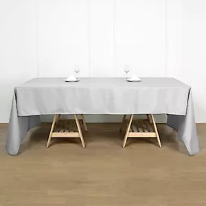 SILVER 60x102" RECTANGLE POLYESTER TABLECLOTH Light Gray Kitchen Catering Linen - Picture 1 of 8