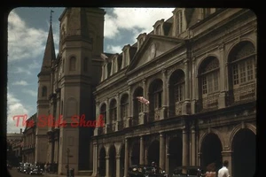 New Orleans Straßenszene St. Louis Cathedral 1947 roter Rand Kodachrome Dia - Bild 1 von 1
