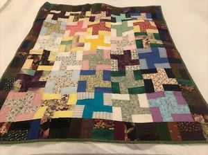 baby quilt 35x40 multi colored patchwork and floral on other side - Picture 1 of 7