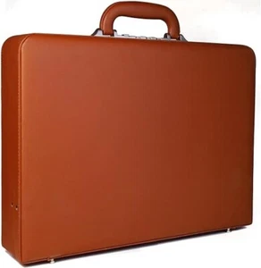 Leather Business Briefcase – Hard Case, Laptop Bag, Lockable Expanding - NIB - Picture 1 of 6