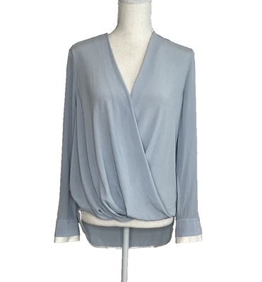 Rag & Bone Light Blue Victor Surplice Silk Blouse XS Faux Wrap Hi-Lo Dressy - Image 1 of 4