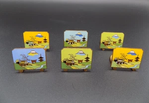 Set of 6 Vintage Japanese Cloisonne Enamel Place Card Holders Mt. Fuji - Picture 1 of 9