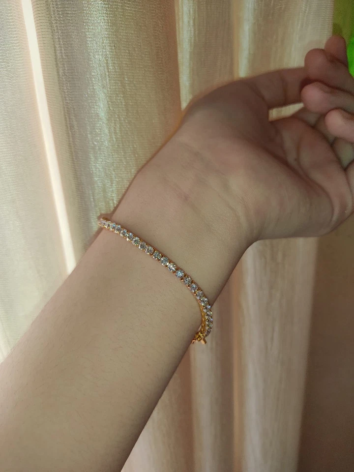 Brazalete de tenis/eslabones redondos de diamantes naturales de 3,75 quilates de oro amarillo sólido de 14 k de 7,5"" Foto 1 de 4