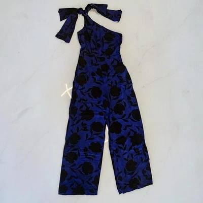 Kate Spade Linen Blend Sz 00 Classic Rose Jumpsuit New York Blue Black Women's - Image 1 of 4