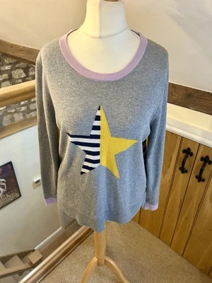 White Stuff Star Print Jumper Merino Wool Blend Size 14 Grey Multi Knit - Image 1 of 4