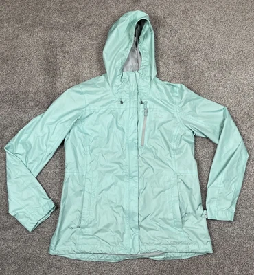 LL Bean Raincoat Womens Medium Mint Green Full Zip Hood Lightweight Jacket Gorp - Image 1 of 4