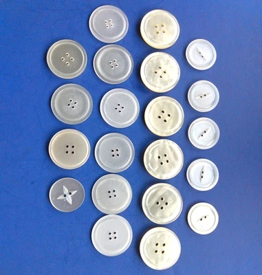 Large Iridescent Mother of Pearl MOP and Plastic Buttons Mixed Lot of 21 White - Image 1 of 4
