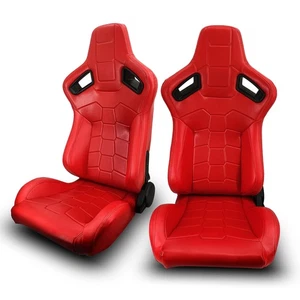 2 x Universal JDM Red PVC Leather Left/Right Racing Seats Sliders Pair - Foto 1 di 9