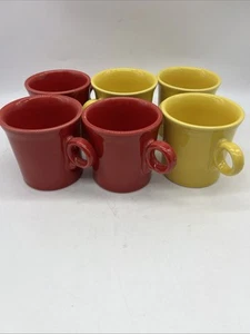 Fiesta Fiestaware Set of 6 HLC Coffee Mugs Cups O Ring Handles Yellow And Red - Picture 1 of 9