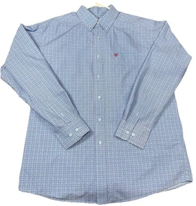 Camisa Ariat Para Hombre Grande Con Botones Azul Rojo Estampado Geométrico Manga Larga Western - Imagen 1 de 7