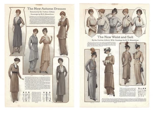 Womens Fashion Magazine Print Dresses Suits Clothing Antique Victorian 1914 - Picture 1 of 3
