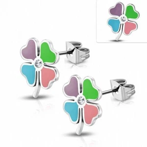 Pair Earrings Stainless Steel Multicolor Clover - Picture 1 of 1