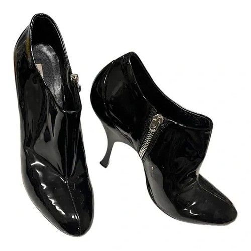 Scarpe Miu Miu donna nero verniciato pelle stivali tacco gattino 36 5