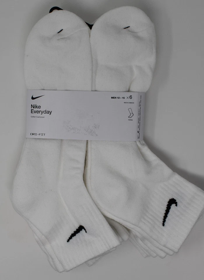Nike Everyday Cotton Cushioned Dri-Fit Mens Ankle 12-15 White SX7669-100