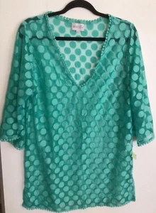 Mudpie Cover Up Women’s L Polka Dot  Sheer Tunic Green  Boho Beach - Picture 1 of 5