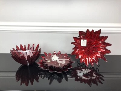 8 piezas AKCAM NAVIDAD ROJO BRILLO VIDRIO FLOR DE PASCUA APERITIVO PLATO TAZÓN PAVO Foto 1 de 4