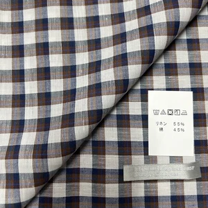 Luxury shirt fabric Stormtex 55% Linen, 45% Cotton, brown check 180cm - Picture 1 of 11