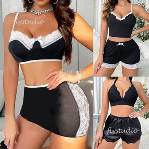 Women's Sexy Pajamas V-Neck Tops Shorts Pants Lace Nightwear Lingerie Sleepwear - Picture 1 of 110