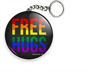 FREE HUGS GAY LESBIAN PRIDE RAINBOW COLORS HAPPY FUN KEYCHAIN KEY RING GIFT IDEA - Picture 1 of 1