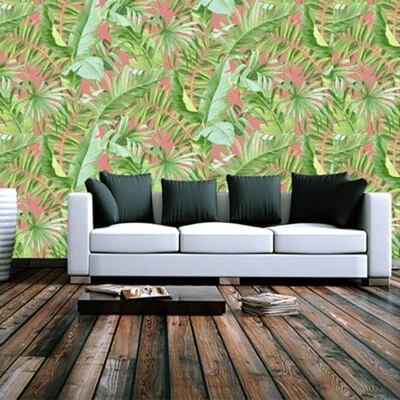 Alfresco leaves Palm Leaf Wallpaper pink green Jungle Tropical Floral 2969-26055 - Image 1 of 4