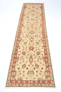 10 ft Hallway Tribal beige Runner Rug Afghan Hand Knotted Wool Bedroom Rug - Picture 1 of 9