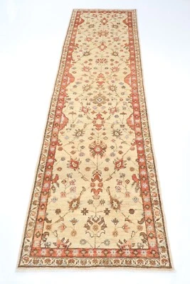 9'6 ft Hallway Tribal beige Runner Rug Afghan Hand Knotted Wool 10 ft rug - Image 1 of 4