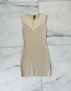 Marciano Beige Leather Knit Stretch Bodycon Dress Size XS - Picture 1 of 7