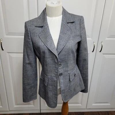 Ellen Tracy Women's Plaid Pockets Long Sleeve Blazer Jacket Size 4 Wool Blend - Image 1 of 4