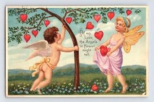 Postcard Valentine Cupid Sprite Butterfly Wings Tree Hearts Harvest 1911 Posted - Picture 1 of 2