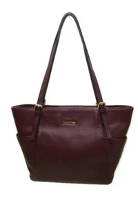 Calvin Klein Kitote women's Pebble Leather Tote Rum Raisin H3GAA155 Handbag - Picture 1 of 6
