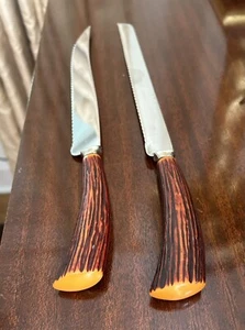 Vintage Carving Knives with Faux Horn Handles Set of 2 Pierre Alain Canada - Picture 1 of 4