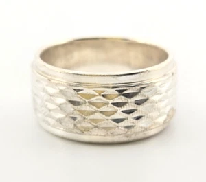 Sterling Silver 925 Stylized Pattern Band 10.5mm Wide Ring Sz 9 - Picture 1 of 5
