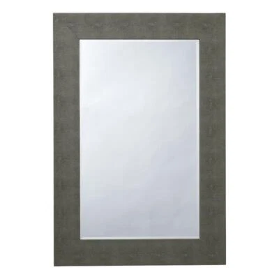 Maklaine Transitional Faux Shagreen Vinyl/Glass Mirror in Gray - Image 1 of 4