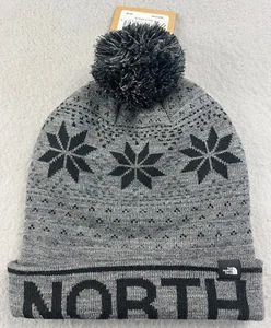 THE NORTH FACE Kids Unisex Knit Cuffed Lined Beanie Bobble Size Medium Gray NWT - Picture 1 of 6